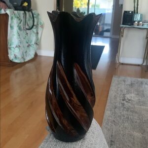 Vintage Hand Carved Wooden Decorative Vase Made In Jamaica